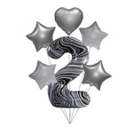Marble 2" Balloon Set - Silver Stars and Heart