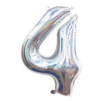 Foil Balloon Number "4" Silver Holo (100cm.)