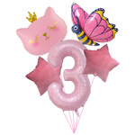 Birthday balloon set "Pink 3" - cat, butterfly, stars