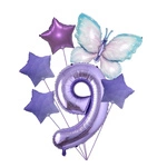 Set of balloons for 9th birthday with butterfly