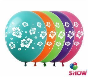 Balloons 12" with print "Hawaiian flowers" (10 pcs.)