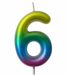 Rainbow Candle Number 6 - Colorful Celebration Magic