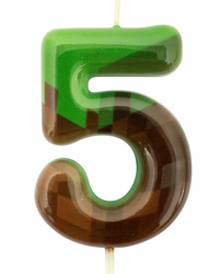 Minecraft green and brown pixel candle "5"