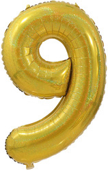 Fóliový balónek číslo "9" zlatý brokát( 100cm.)