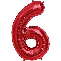 Фольгована повітряна кулька номер "6" червона (100см).)