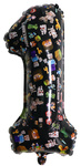 Balon foliowy cyfra 1 – Minecraft, czarny, 32 cali (80 cm)