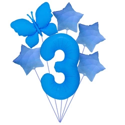 Set of balloons "Blue One with Butterfly" - ideal for 3. birthday