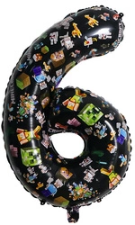 Balon foliowy cyfra 6 – Minecraft, czarny, 32 cali (80 cm)