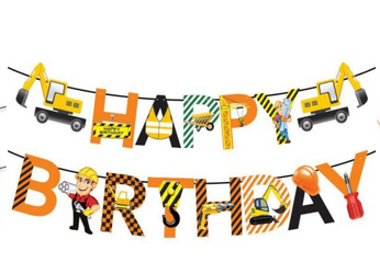 Papírová girlanda Happy Birthday Transport, Construction (1 ks)
