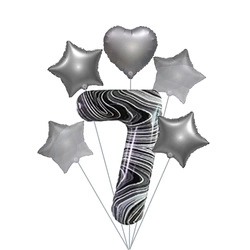 Set of Balloons "Marble 7" - Silver Stars and Hearts