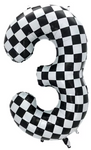 Balon Foliowy Cyferka "3" Szachownica Wyścig (100cm.)