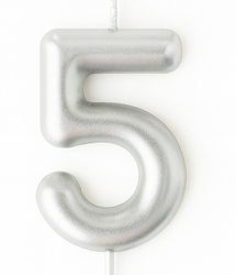 Stříbrná narozeninová svíčka ve tvaru čísla "5"