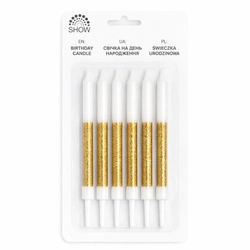 Birthday candles white with glitter - 6 pcs.