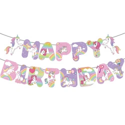 Happy Birthday paper garland with unicorns and rainbow