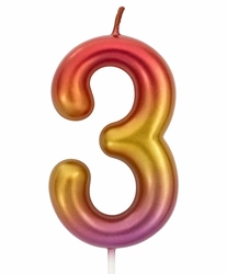 Birthday candle in the shape of the number 3 - pink and gold elegant