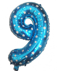 Balónek číslo "9" modrý s hvězdami (40 cm)