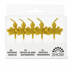 Gold birthday candles in the shape of crowns - 5 pcs.