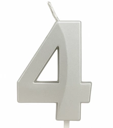 Silver birthday candle in the shape of a number "4"
