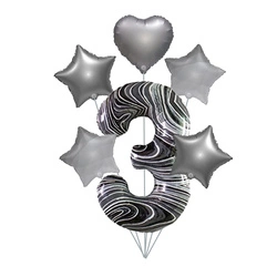 Marble 3" Balloon Set - Silver Stars and Heart