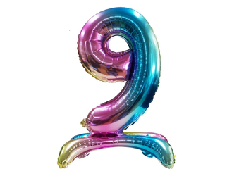 Fóliový balónek s číslem "9" Rainbow Standing (80 cm).)
