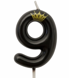 Birthday candle number "9" with crown - black