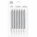 Świeczki urodzinowe srebrne brokatowe 6 szt.