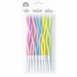 Colorful party candles - set of 12 pieces, wavy shape,