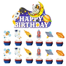 Cosmic Birthday Cake and Cupcake Toppers Galactic Decoration (12+1)