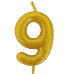 Zlatá narozeninová svíčka "9" se třpytkami