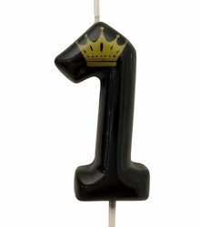 Birthday candle number "1" with crown - black