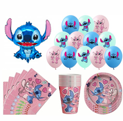 Zestaw Urodzinowy „Stitch & Angel” – Balony, Talerzyki, Kubeczki, Serwetki (53 elementy)