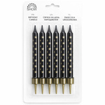 Świeczki urodzinowe czarne ze złotymi gwiazdkami – 6 szt.