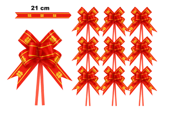 Kokarda dekoracyjna czerwona 21 cm z chińskim symbolem szczęścia (10 sztuk)