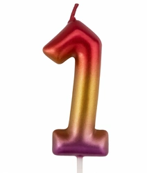 Birthday candle in the shape of the number 1 - pink and gold elegant
