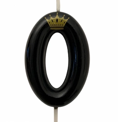 Birthday candle number "0" with crown - black