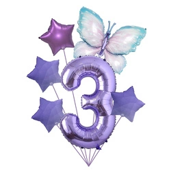 Set of balloons for 3rd birthday with butterfly