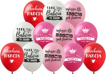 Balony gumowe z nadrukiem na Dzień Babci (12 szt.)