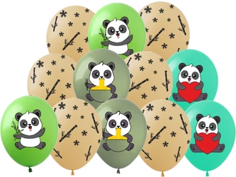 Balony gumowe z nadrukiem Pandy (12 szt.)