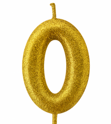 Zlatá narozeninová svíčka "0" se třpytkami