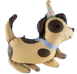 Foil balloon in the shape of a dog with a party hat (63cm*64cm)