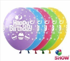 Happy Birthday printed rubber balloons (10 pcs.)