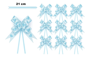 Blue decorative bow with hearts motif - 21 cm (set of 10 pcs).)