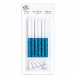 Birthday candles blue glitter - 6 pcs.