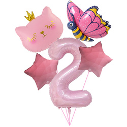 Narozeninová sada balónků "Pink 2" - kotě, motýl, hvězdy