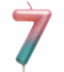 Birthday candle number "7" - pink and mint with ombre effect