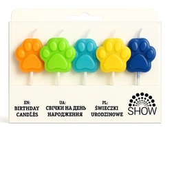 Colorful birthday candles in the shape of paws - 5 pcs.