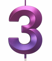 Fialová a růžová svíčka s číslem "3"