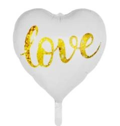 Foil Balloon White Heart LOVE Gold 18" (45cm.)