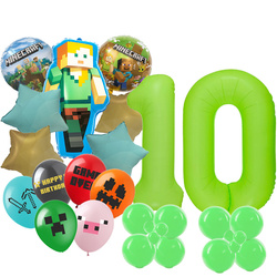 Zestaw Balonów „Minecraft” – Balony Foliowe i Gumowe z Nadrukiem (34 elementy)