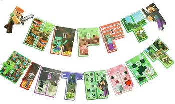 Paper Garland Happy Birthday Minecraft Pixels (1 pc)